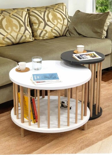 Sofabordsett Hanah Home Peka Set Pro Ø60 x H43 cm Hvit antrasitt Hvit og antrasitt