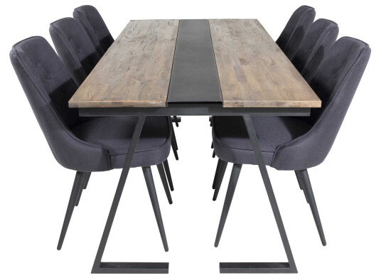 Venture Design Jakarta & Velvet spisegruppe Natur/svart 6 st stoler & bord 200 x 90 cm