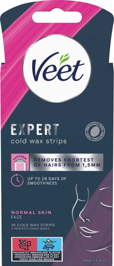 Veet Expert Cold Wax Strips Face 16stk Veet Expert Cold Wax Strips Face 16stk