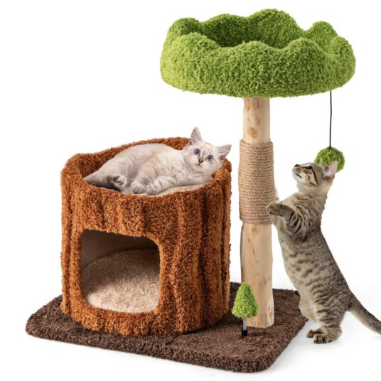 Cwy Kattskrapepost Kattetre Med Kattehule I Trehullform Brun + Grønn 60 X 46 X 73 cm