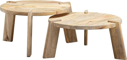 Sofabord Wohnling Sett med 2 Runde Massivt Tre med Massiv Ben Landlig Stil -