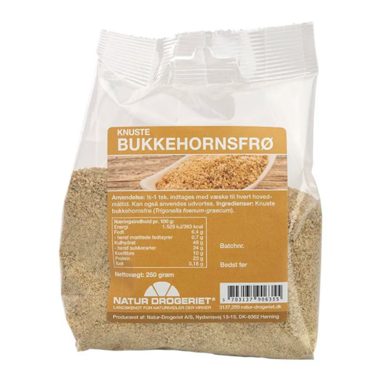 Natur drogeriet knuste bukkehornsfrø 250 gr Natur drogeriet knuste bukkehornsfrø 250 gr