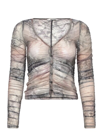Monki Slim Gathered Long Sleeved Mesh Cardigan Multi/patterned XXS