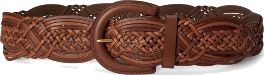 Lauren Ralph Lauren Braided Vachetta Leather Wide Belt Brown S