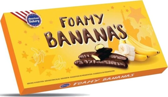 American Bakery Foamy BananaSkumbananer med Sjokolade 136 gram American Bakery Foamy BananaSkumbananer med Sjokolade 136 gram
