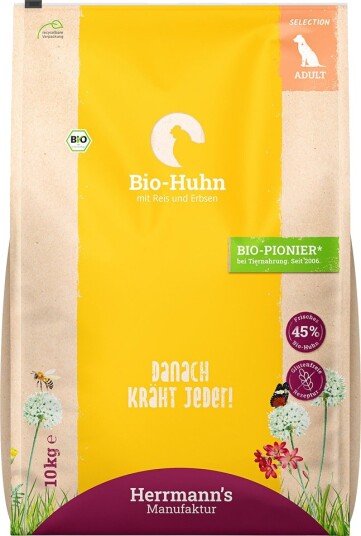 Herrmanns Tørrfôr Økologisk Med Ris Og Erter Kylling 2 X 10 kg