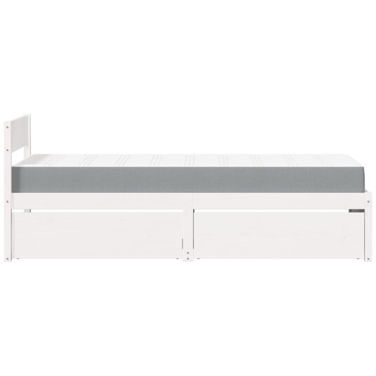 Seng med skuffer og madrass hvit 100x200 cm heltre furu