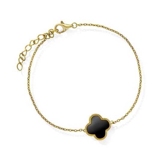 Pan Jewelry Kløver armbånd i 925 sølv med syntetisk sort agat Pan Jewelry Kløver armbånd i 925 sølv med syntetisk sort agat