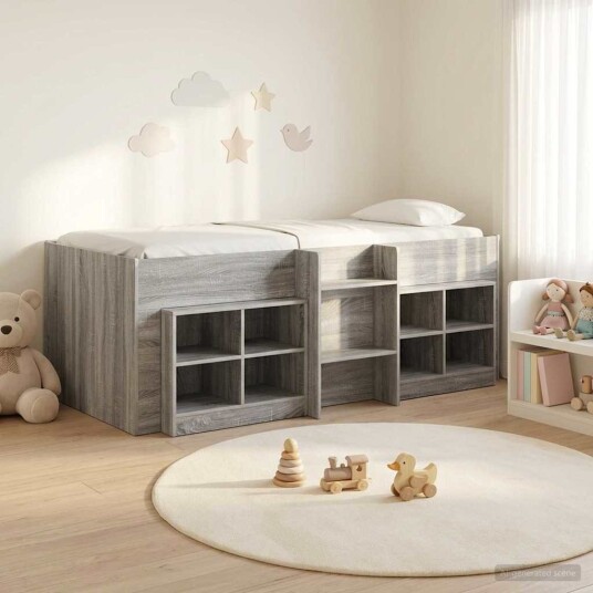  Loft Seng Ramme med Skap 3 pcs Grå Sonoma Konstruert tre