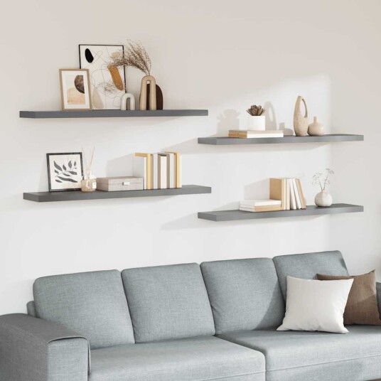 vidaXL Flytende vegghyller 4 stk gr? 120x23,5x3,8 cm MDF