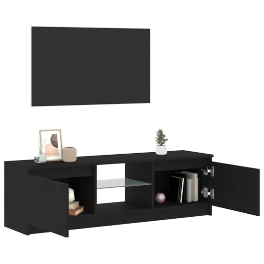 TV benk med LED lys svart eik 120x30x36 cm konstruert tre TV benk med LED lys svart eik 120x30x36 cm konstruert tre