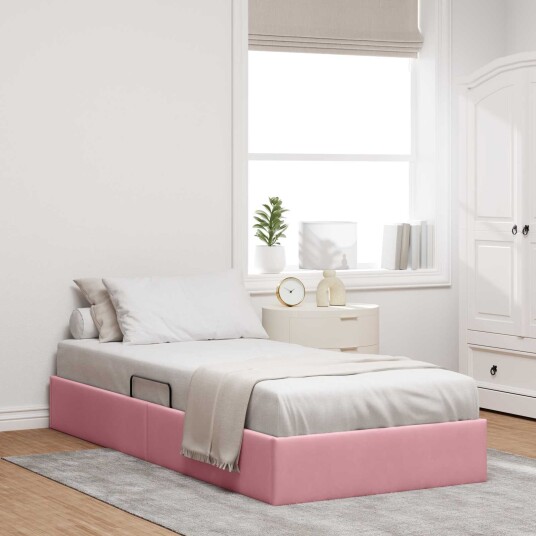 Ottoman sengeramme med lagring Rosa 90 x 200 cm Fløyel