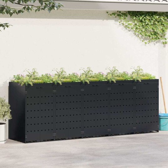 vidaXL Oppbevaring for 5 søppelbøtter Svart 340 x 77,5 x 121,5 cm