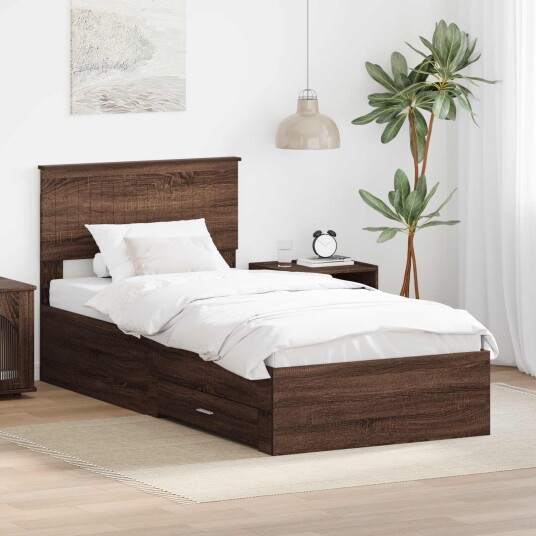 Sengestamme Brun Eik og Sølv 90 x 190 cm Konstruert tre