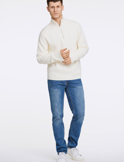 Lindbergh Half Zip Rib Knit - White - S