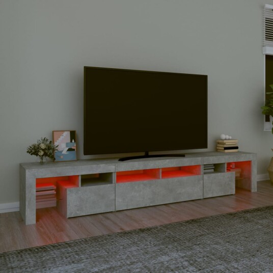  TV-benk med LED-lys betonggrå 230x36,5x40 cm