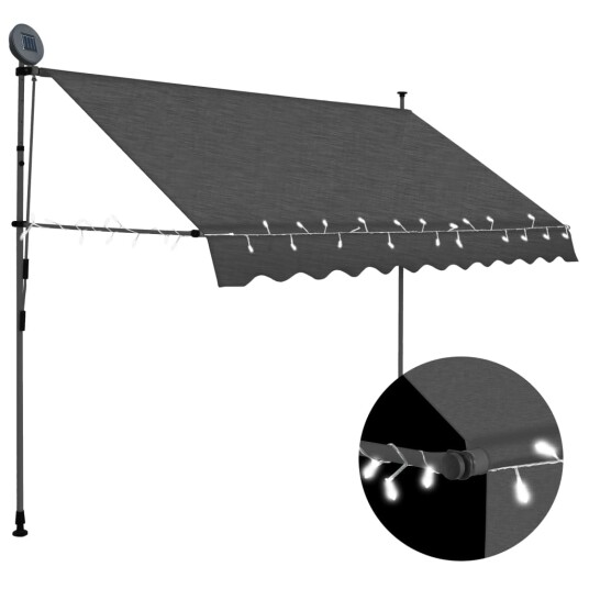 vidaXL Manuell uttrekkbar markise med LED 300 cm antrasitt