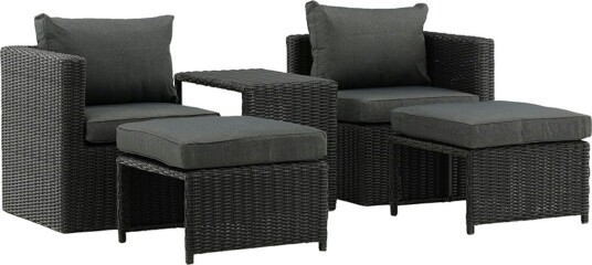 Venture Design Quad kafésett Svart med grå pute 2 lenestoler, 2 fotskammel & bord 63x42 cm Svart Venture Design Quad kafésett Svart med grå pute 2 lenestoler, 2 fotskammel & bord 63x42 cm Svart