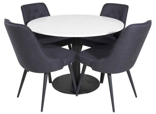 Venture Design Razzia & Velvet spisegruppe Hvit/svart 4 st stoler & bord 106 cm