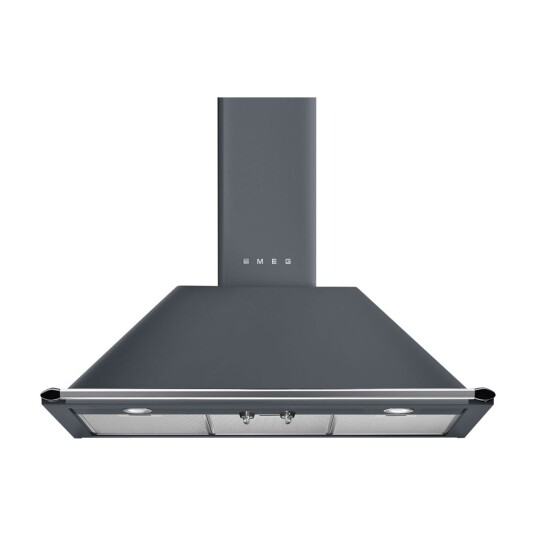 Smeg Victoria 90 cm veggmontert kjøkkenvifte med intensiv hastighet og grå finish Smeg Victoria 90 cm veggmontert kjøkkenvifte med intensiv hastighet og grå finish