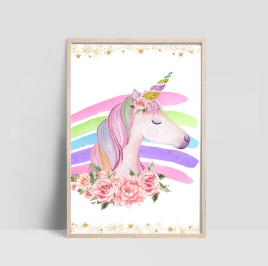 Plakat Enhjørning med Blomster / Høyre