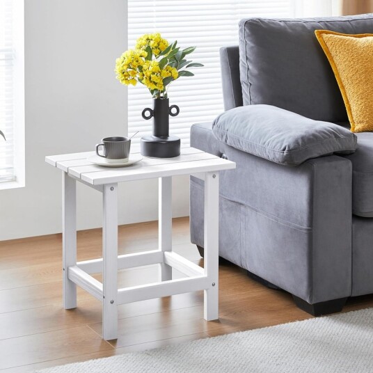 Sidebord 35,5×45×45 cm / værbestandig utebord /hagebord med trestruktur – Hvit