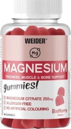 Magnesiumsitrat Gummies bringebær 250 mg per porsjon – 48 stk