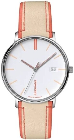 Junghans Dameklokke 47/4458.00 FORM Ladies Hvit/Lær Ø34.1 mm