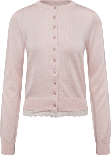 Mango Lace Detail Knitted Cardigan Pink XL