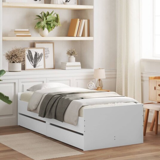 vidaXL Sengeramme med skuffer hvit 90x190 cm 8721012245679