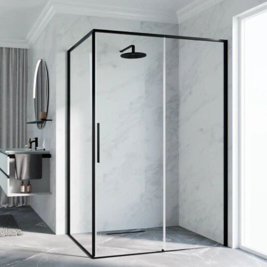 Novellini Riga 2PF Skyvedører Svart Matt / 177cm Venstre Hengslet