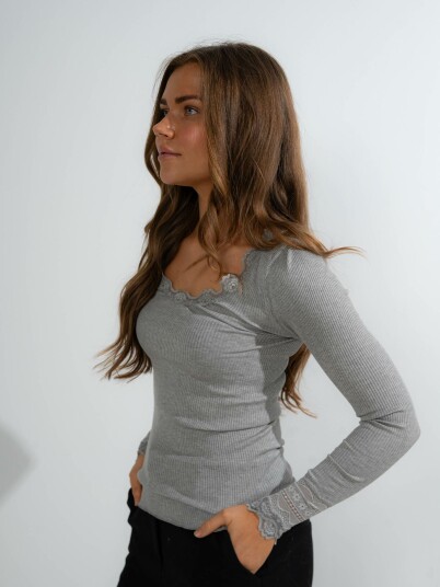 Rosemunde Benita Silk T-Shirt W/ Lace Grå S