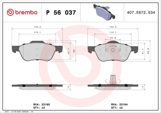 Bremseklosser BREMBO P 56 037