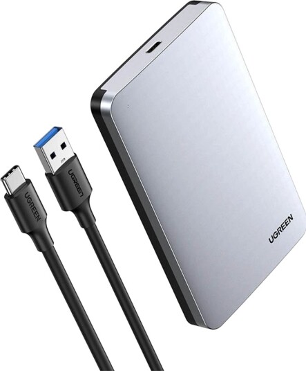 Ugreen 2,5" SATA-harddiskkabinett med USB-C til USB-A-kabel - Sølv