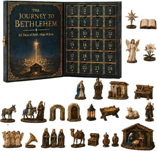 Reisen til Betlehem Adventskalender 2026 Julekrybbe Adventskalender 24 Akrylpynt Fylt med Tro 24 dagers Betlehemstur Nedtelling til Jul