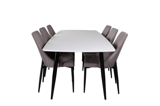 Venture Design Polar & Leone spisegruppe Hvit/grå 6 st stoler & bord 240 x 100 cm