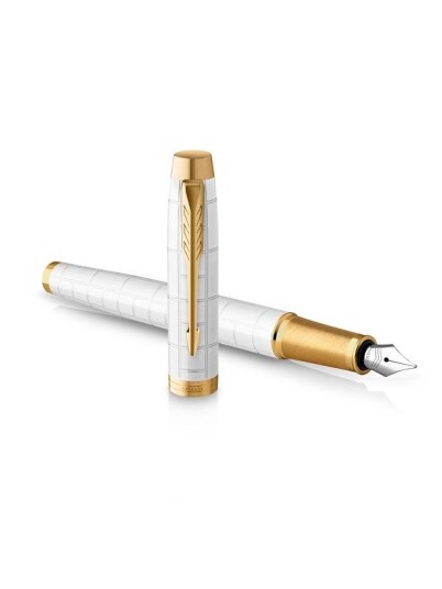 Parker IM Fountain Pen  Premium Pearl Lacquer with Gull Trim  Fine Point with Blå Ink Cartridge  Gift Box