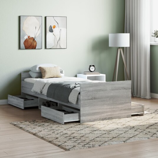 vidaXL Sengeramme med hode- og fotgavl grå sonoma 75x190 cm 8721012157781
