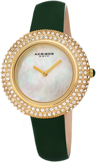 Akribos XXIV Dameklokke AK1049GN Crystal Hvit/Lær Ø36 mm
