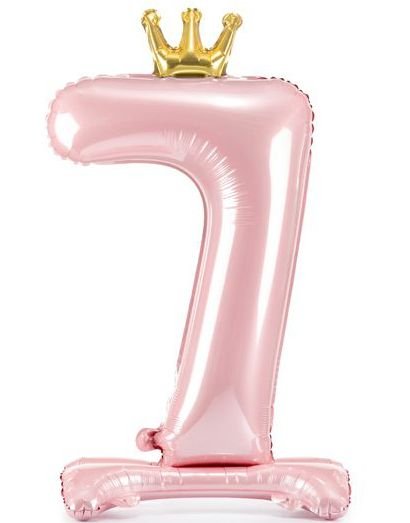 Lys Rosa Stående "7" Folieballong med Krone 84 cm
