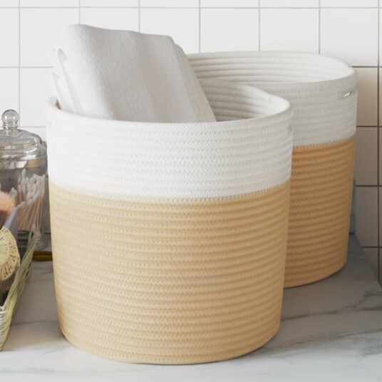  Oppbevaringskurver 2 stk beige og hvit Ø28x28 cm bomull