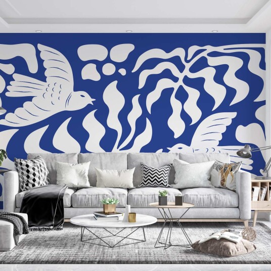 Namly Design Tapet Blå Fugler Kunst WPPRSS2279534347