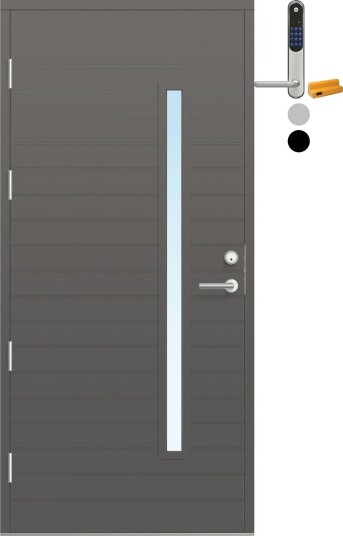 Ytterdør Bygg1 Fjell 07 Klarglass med Yale Entrus BxH: 90x210 cm, Høyre, NCS S-6500-N, Grå, Yale Sølv
