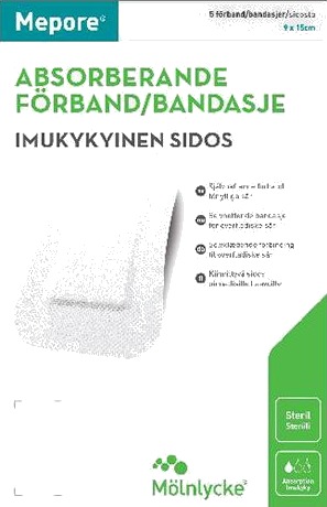 Mepore selvheftende bandasje 9x15cm 5 stk