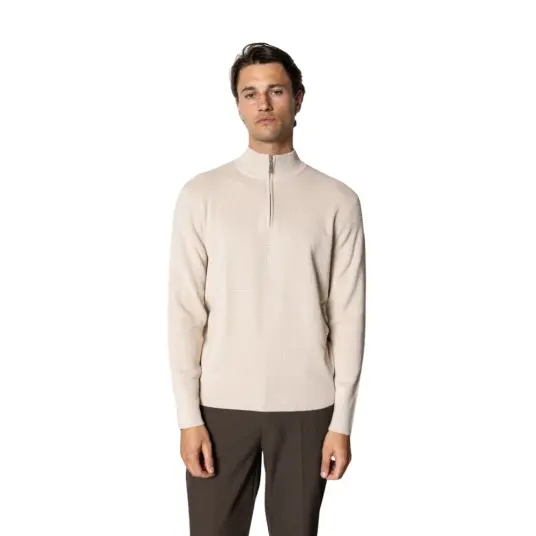 Clean Cut Copenhagen Oscar Half Zip Knit Cream XXL