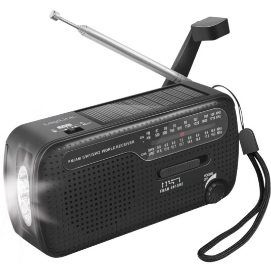 LogiLink Vevradio med ficklampa och solcell Svart LogiLink Vevradio med ficklampa och solcell Svart