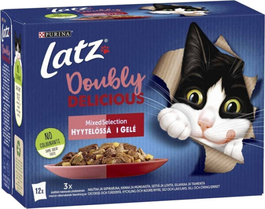 Latz Doubly Delicious Våtfôr til Katt 12x85 g med Fugl og Laks