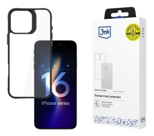 3Mk Satin Armor Mobildeksel til iPhone 16 Pro Max 6,9" - Gjennomsiktig med Sort Ramme