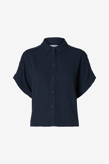 Selected FEMME - Skjorte slfViva SS Cropped Shirt - Blå