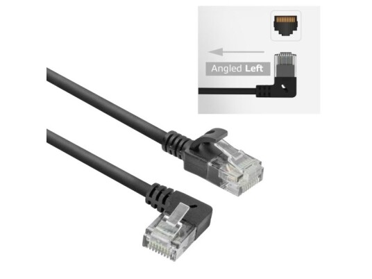 Act Black 0.15 Meters U/Utp Cat6a Lszh Slimline Patch Cable With Rj45 Connectors 90? Angled Left To Straight Dc1930